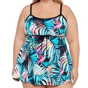 Swim Solutions Women’s Tummy Control Empire Swimdress Swimsuit Multi Size 14